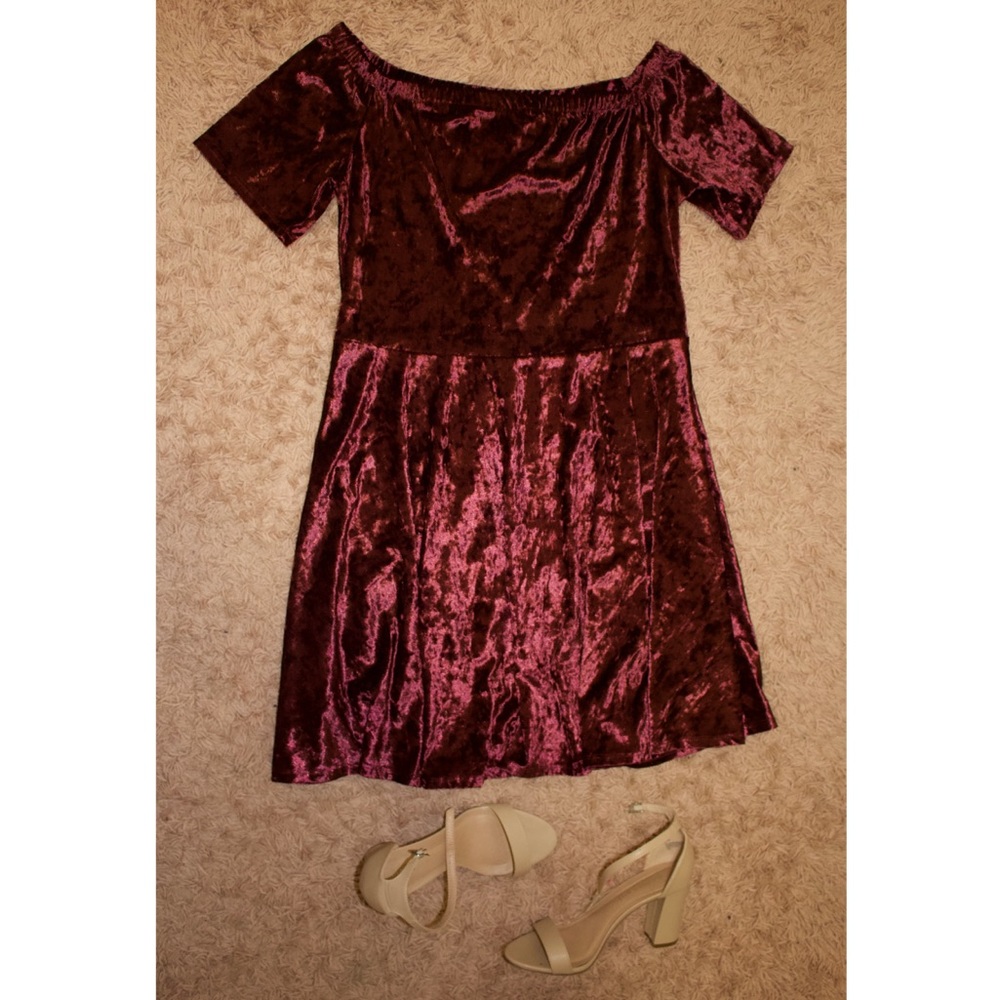 NWOT Off the Shoulder Purple Velvet Dress